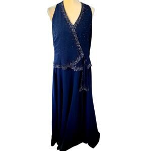 JKara Cocktail Mother of the Bride Party blue Multicolored Beaded Gown Dress 14